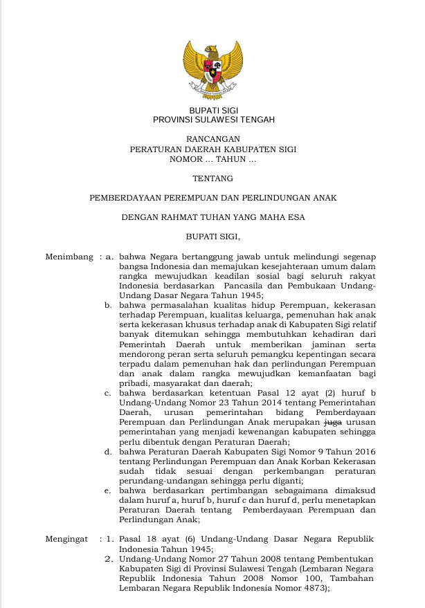 Rancangan Peraturan Daerah Nomor .... tahun.... tentang  Pemberdayaan Perempuan dan Perlindungan Anak